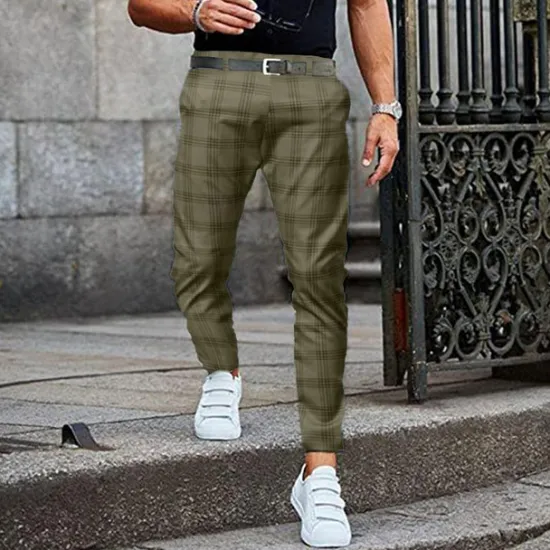 Sale OUKU Men's Trousers Chinos Jogger Pants Plaid Dress Pants Pocket Lattice Breathable Soft Business Casual Daily Fashion Streetwear Black Light Green