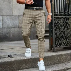 Sale OUKU Men's Trousers Chinos Jogger Pants Plaid Dress Pants Pocket Lattice Breathable Soft Business Casual Daily Fashion Streetwear Black Light Green