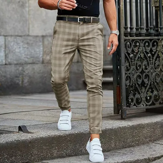 Sale OUKU Men's Trousers Chinos Jogger Pants Plaid Dress Pants Pocket Lattice Breathable Soft Business Casual Daily Fashion Streetwear Black Light Green