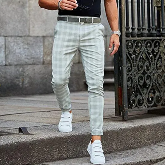Sale OUKU Men's Trousers Chinos Jogger Pants Plaid Dress Pants Pocket Lattice Breathable Soft Business Casual Daily Fashion Streetwear Black Light Green