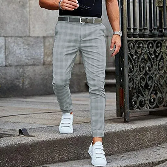 Sale OUKU Men's Trousers Chinos Jogger Pants Plaid Dress Pants Pocket Lattice Breathable Soft Business Casual Daily Fashion Streetwear Black Light Green