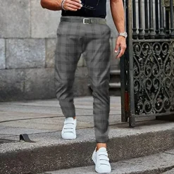 Sale OUKU Men's Trousers Chinos Jogger Pants Plaid Dress Pants Pocket Lattice Breathable Soft Business Casual Daily Fashion Streetwear Black Light Green
