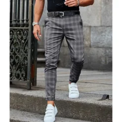 Sale OUKU Men's Trousers Chinos Jogger Pants Plaid Dress Pants Pocket Lattice Breathable Soft Business Casual Daily Fashion Streetwear Black Light Green