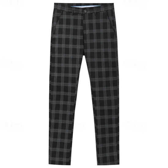 Sale OUKU Men's Trousers Chinos Jogger Pants Plaid Dress Pants Pocket Lattice Breathable Soft Business Casual Daily Fashion Streetwear Black Light Green