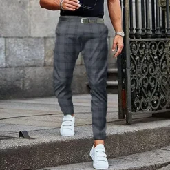 Sale OUKU Men's Trousers Chinos Jogger Pants Plaid Dress Pants Pocket Lattice Breathable Soft Business Casual Daily Fashion Streetwear Black Light Green