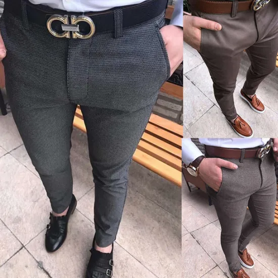 Discount OUKU Men's Trousers Chinos Jogger Pants Zipper Pocket Plain Full Length Formal Business Classic Smart Casual Black Light gray