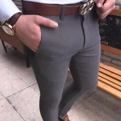 Discount OUKU Men's Trousers Chinos Jogger Pants Zipper Pocket Plain Full Length Formal Business Classic Smart Casual Black Light gray