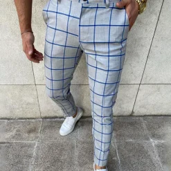 Discount OUKU Men's Trousers Chinos Jogger Pants Plaid Dress Pants Pocket Breathable Soft Casual Daily Fashion Streetwear Blue Orange Micro-elastic