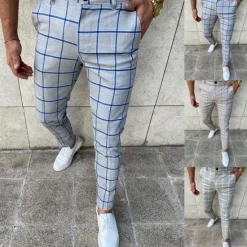 Discount OUKU Men's Trousers Chinos Jogger Pants Plaid Dress Pants Pocket Breathable Soft Casual Daily Fashion Streetwear Blue Orange Micro-elastic