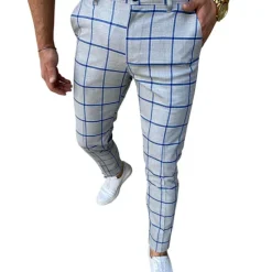 Discount OUKU Men's Trousers Chinos Jogger Pants Plaid Dress Pants Pocket Breathable Soft Casual Daily Fashion Streetwear Blue Orange Micro-elastic