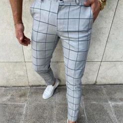 Discount OUKU Men's Trousers Chinos Jogger Pants Plaid Dress Pants Pocket Breathable Soft Casual Daily Fashion Streetwear Blue Orange Micro-elastic