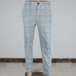 Discount OUKU Men's Trousers Chinos Jogger Pants Plaid Dress Pants Pocket Breathable Soft Casual Daily Fashion Streetwear Blue Orange Micro-elastic