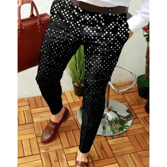 OUKU Men's Trousers Chinos Jogger Pants Plaid Dress Pants Patchwork Zipper Pocket Lattice Business Casual Trousers Smart Casual Slim Micro-elastic Black