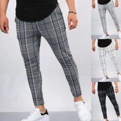 New OUKU Men's Trousers Chinos Jogger Pants Pocket Grid / Plaid Breathable Soft Casual Daily Fashion Streetwear Black White Micro-elastic