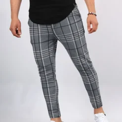 New OUKU Men's Trousers Chinos Jogger Pants Pocket Grid / Plaid Breathable Soft Casual Daily Fashion Streetwear Black White Micro-elastic