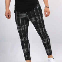 New OUKU Men's Trousers Chinos Jogger Pants Pocket Grid / Plaid Breathable Soft Casual Daily Fashion Streetwear Black White Micro-elastic