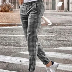 Discount OUKU Men's Trousers Chinos Jogger Pants Plaid Dress Pants Pocket Straight Leg Plaid Comfort Breathable Casual Daily Streetwear Sports Fashion Yellow Blue Micro-elastic