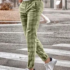 Discount OUKU Men's Trousers Chinos Jogger Pants Plaid Dress Pants Pocket Straight Leg Plaid Comfort Breathable Casual Daily Streetwear Sports Fashion Yellow Blue Micro-elastic