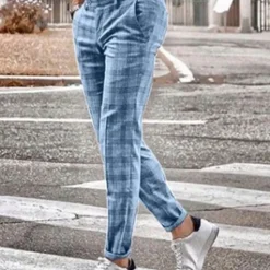 Discount OUKU Men's Trousers Chinos Jogger Pants Plaid Dress Pants Pocket Straight Leg Plaid Comfort Breathable Casual Daily Streetwear Sports Fashion Yellow Blue Micro-elastic