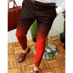 Hot OUKU Men's Trousers Chinos Jogger Pants Patchwork Zipper Pocket Graphic Prints Geometry Business Casual Trousers Punk & Gothic Slim Yellow Red Micro-elastic
