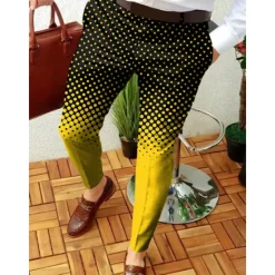 Hot OUKU Men's Trousers Chinos Jogger Pants Patchwork Zipper Pocket Graphic Prints Geometry Business Casual Trousers Punk & Gothic Slim Yellow Red Micro-elastic