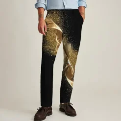 Best OUKU Men's Trousers Chinos Jogger Pants Pocket 3D Print Color Block Graphic Prints Comfort Business Daily Streetwear Fashion Designer Silver Gold