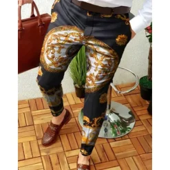 Sale OUKU Men's Trousers Chinos Jogger Pants Patchwork Zipper Pocket Graphic Prints Geometry Business Casual Trousers Punk & Gothic Slim turmeric Black Micro-elastic