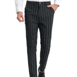 Best OUKU Men's Trousers Chinos Jogger Pants Pocket Straight Leg Stripe Comfort Daily Holiday Going out Fashion Classic Black Blue Micro-elastic