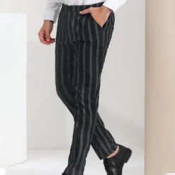 Best OUKU Men's Trousers Chinos Jogger Pants Pocket Straight Leg Stripe Comfort Daily Holiday Going out Fashion Classic Black Blue Micro-elastic