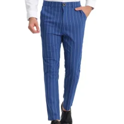 Best OUKU Men's Trousers Chinos Jogger Pants Pocket Straight Leg Stripe Comfort Daily Holiday Going out Fashion Classic Black Blue Micro-elastic