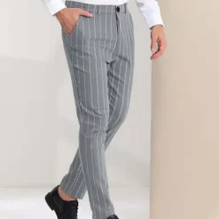 Best OUKU Men's Trousers Chinos Jogger Pants Pocket Straight Leg Stripe Comfort Daily Holiday Going out Fashion Classic Black Blue Micro-elastic