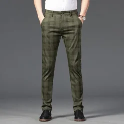 OUKU Men's Trousers Chinos Pants Trousers Jogger Pants Plaid Dress Pants Pocket Classic Straight Leg Lattice Comfort Outdoor Full Length Formal Business Daily Stretch Smart Casual Black Wine Micro-elastic