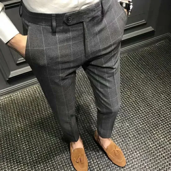 Clearance OUKU Men's Trousers Chinos Pencil Pants Plaid Dress Pants Suit Pants Pocket High Rise Lattice Breathable Soft Business Casual Daily Vintage Elegant Black Gray