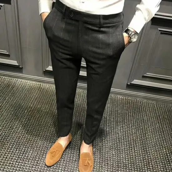 Clearance OUKU Men's Trousers Chinos Pencil Pants Plaid Dress Pants Suit Pants Pocket High Rise Lattice Breathable Soft Business Casual Daily Vintage Elegant Black Gray