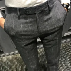 Clearance OUKU Men's Trousers Chinos Pencil Pants Plaid Dress Pants Suit Pants Pocket High Rise Lattice Breathable Soft Business Casual Daily Vintage Elegant Black Gray