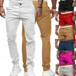 Sale OUKU Men's Trousers Chinos Slacks Jogger Pants Straight Leg Geometry Breathable Soft Ankle-Length Home Daily Stylish Classic Style Slim Black White Mid Waist Micro-elastic