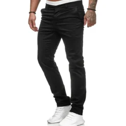 Sale OUKU Men's Trousers Chinos Slacks Jogger Pants Straight Leg Geometry Breathable Soft Ankle-Length Home Daily Stylish Classic Style Slim Black White Mid Waist Micro-elastic