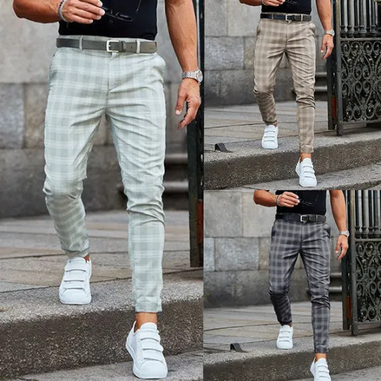Clearance OUKU Men's Trousers Chinos Slacks Jogger Pants Plaid Dress Pants Checkered Lattice Soft Full Length Daily Weekend Office / Business Casual / Sporty Light Green Blue Inelastic