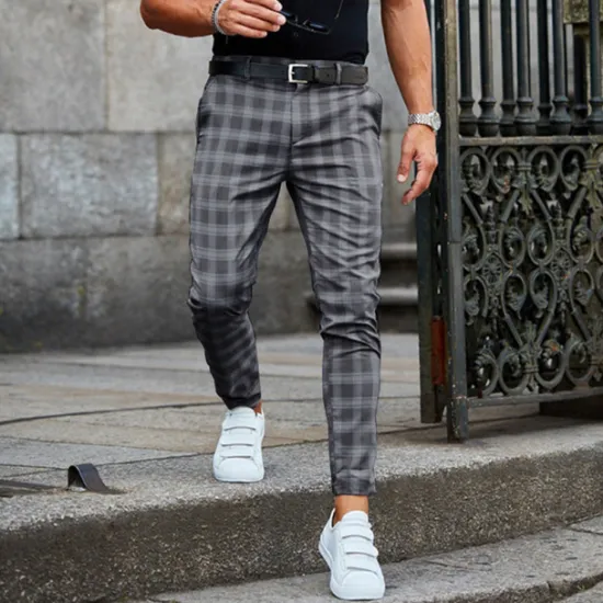 Clearance OUKU Men's Trousers Chinos Slacks Jogger Pants Plaid Dress Pants Checkered Lattice Soft Full Length Daily Weekend Office / Business Casual / Sporty Light Green Blue Inelastic