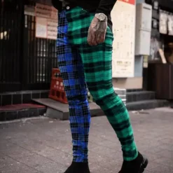 Clearance OUKU Men's Trousers Chinos Slacks Jogger Pants Plaid Dress Pants Plaid Checkered Comfort Soft Office Business Streetwear Smart Casual Red Purple Inelastic