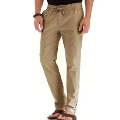 Hot OUKU Men's Trousers Chinos Summer Pants Casual Pants Pocket Drawstring Elastic Waist Plain Comfort Breathable Outdoor Daily Going out Cotton Blend Fashion Casual White Army Green