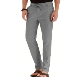Hot OUKU Men's Trousers Chinos Summer Pants Casual Pants Pocket Drawstring Elastic Waist Plain Comfort Breathable Outdoor Daily Going out Cotton Blend Fashion Casual White Army Green