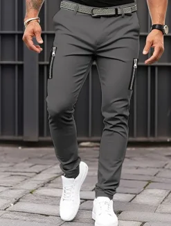 Clearance OUKU Men's Trousers Chinos Summer Pants Casual Pants Zipper Plain Comfort Breathable Casual Daily Holiday Fashion Basic Black Khaki