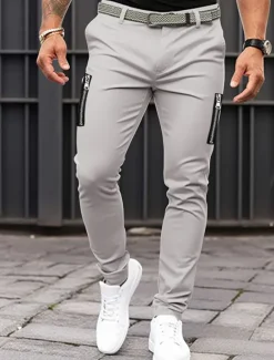 Clearance OUKU Men's Trousers Chinos Summer Pants Casual Pants Zipper Plain Comfort Breathable Casual Daily Holiday Fashion Basic Black Khaki