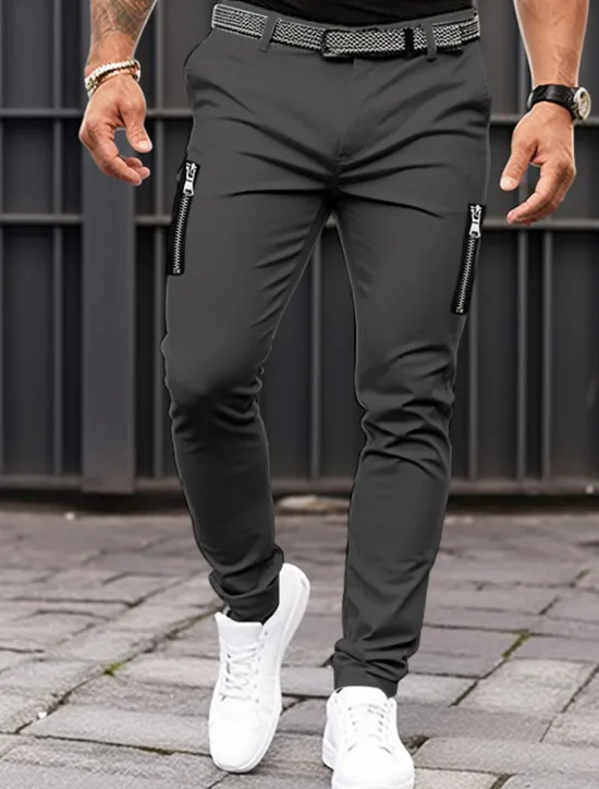 Clearance OUKU Men's Trousers Chinos Summer Pants Casual Pants Zipper Plain Comfort Breathable Casual Daily Holiday Fashion Basic Black Khaki