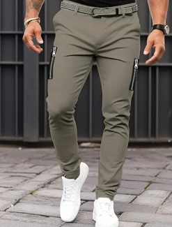 Clearance OUKU Men's Trousers Chinos Summer Pants Casual Pants Zipper Plain Comfort Breathable Casual Daily Holiday Fashion Basic Black Khaki