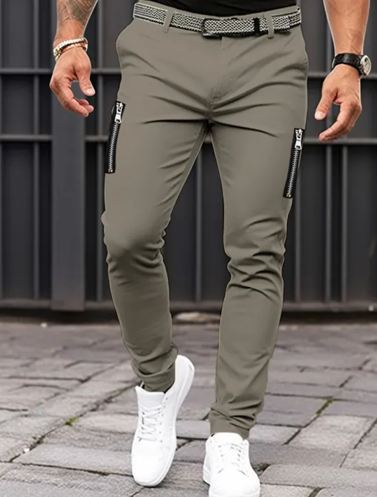 Clearance OUKU Men's Trousers Chinos Summer Pants Casual Pants Zipper Plain Comfort Breathable Casual Daily Holiday Fashion Basic Black Khaki