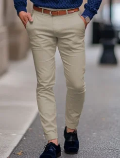 Outlet OUKU Men's Trousers Chinos Summer Pants Casual Pants Front Pocket Plain Comfort Breathable Casual Daily Holiday Fashion Basic Black White