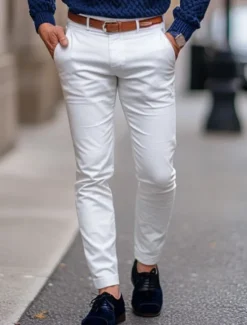 Outlet OUKU Men's Trousers Chinos Summer Pants Casual Pants Front Pocket Plain Comfort Breathable Casual Daily Holiday Fashion Basic Black White