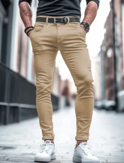 Hot OUKU Men's Trousers Chinos Summer Pants Casual Pants Front Pocket Plain Comfort Breathable Casual Daily Holiday Fashion Basic Black White
